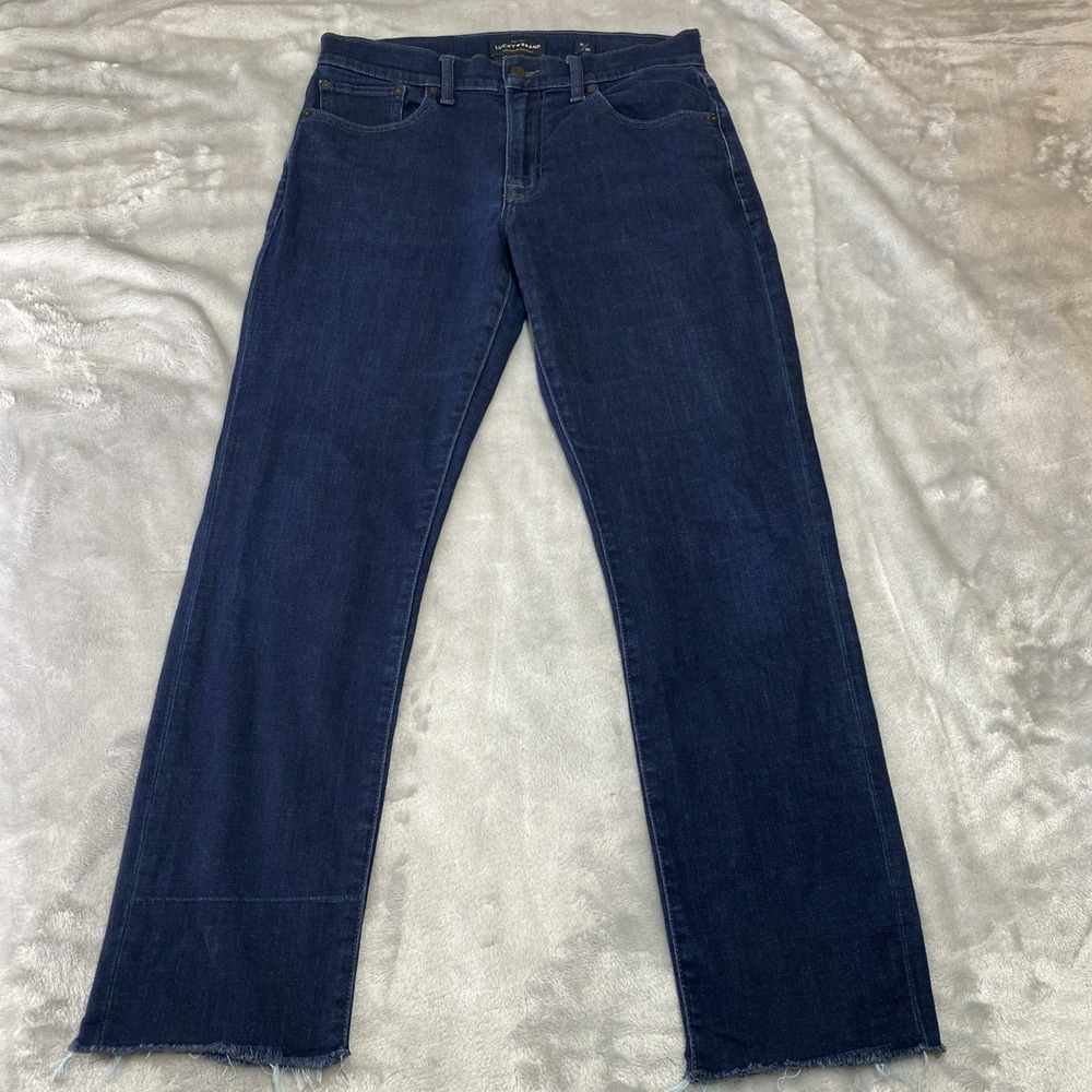 Lucky Brand 121 Slim Raw Hem Denim Jeans Men 31‎ Dark Blue Distressed Streetwear